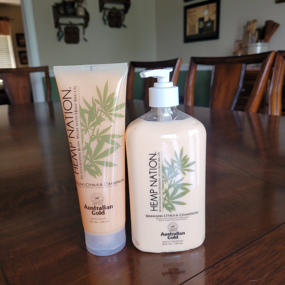Hemp Nation tan extender lotion and body wash sparkling citrus and champagne
